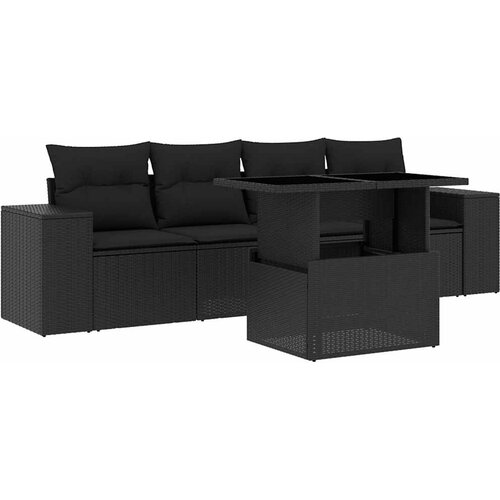  5-dijelna vrtna garnitura od poliratana s jastucima crna 100 x 55 x 73 cm Slike