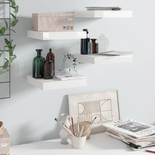 VidaXL Plutajuće zidne police 4 kom sjajne bijele 23x23,5x3,8 cm MDF Slike