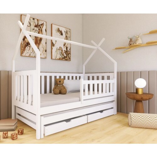 Drveni dečiji krevet tytusa sa dodatnim krevetom i fiokom - beli - 190/200x90 cm Slike