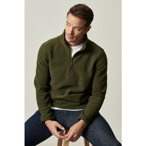 AC&Co / Altınyıldız Classics Men's Khaki Anti-pilling Anti-Pilling Standard Fit Bato Collar Cold-Proof Fleece Sweatshirt. Slike