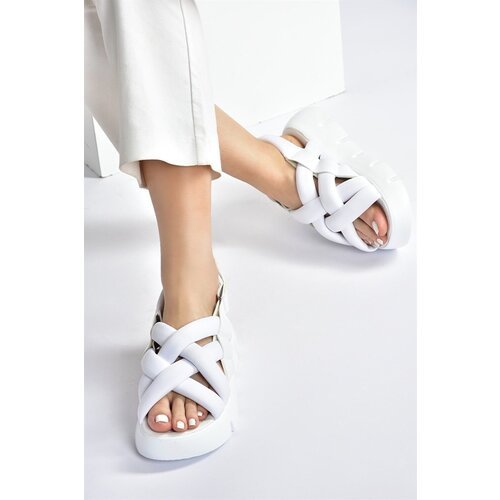 Fox Shoes Women's White Fabric Thick-soled Sandals Slike