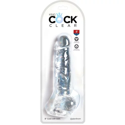 King Cock Clear 8 - vakuumska čašica, dildo za testise (20 cm)