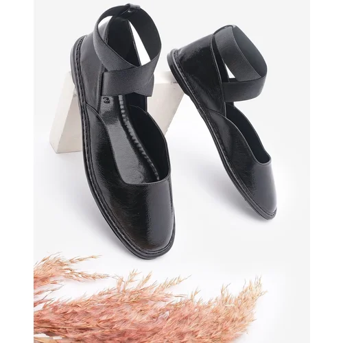 Marjin Women's Cross Strap Elastic Casual Ballerinas Lepone Black