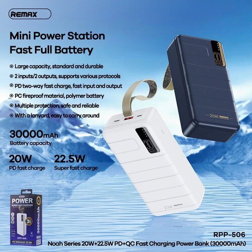Remax back up baterija noah series RPP-506 pd qc 20W 22.5W 30000mAh bela Slike