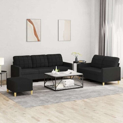  3-dijelni set sofa s jastucima crni od tkanine Cijene