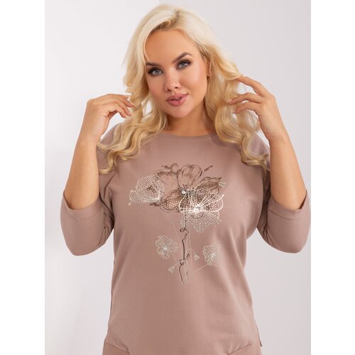 Fashion Hunters Navy beige women&amp;#039;s plus size blouse with print Slike