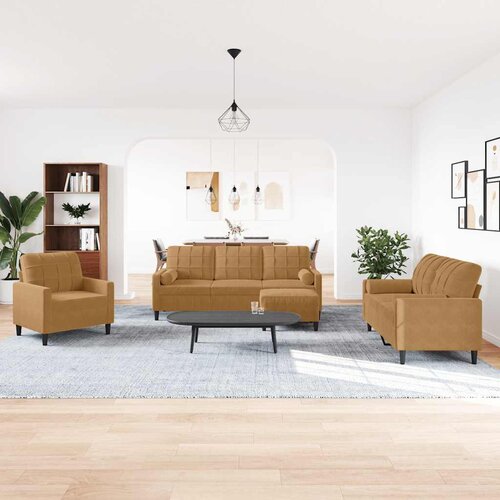  4-dijelni set sofa s jastucima smeđi baršunasti Cene
