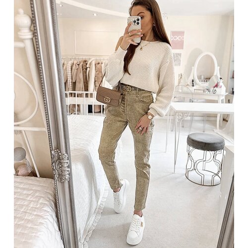 Gemre Eglantine High-Waisted Slim Beige Trousers Slike