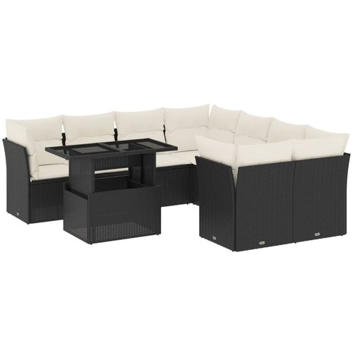  9-dijelni set vrtnih sofa s jastucima crni od poliratana Crna 100 x 55 x 73 cm Slike