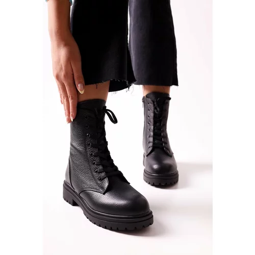 Shoeberry Women's Glam Black Genuine Leather Boots Black Genuine Leather
