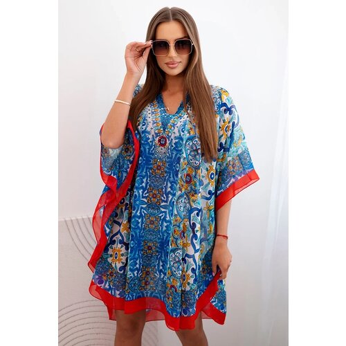 Kesi Włoski Women&amp;#039;s beach poncho with V-neckline denim Slike