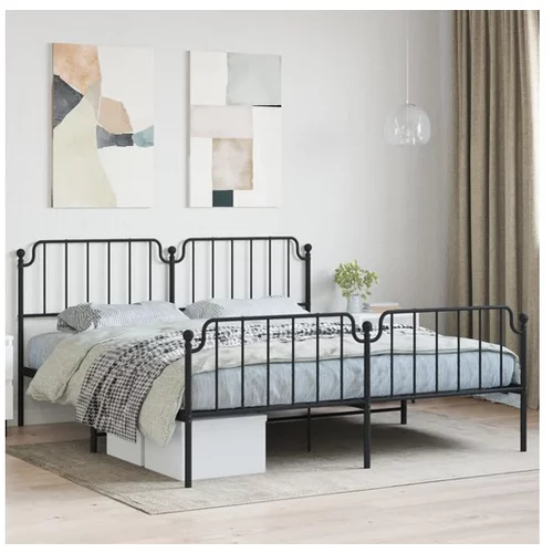 vidaXL Kovinski posteljni okvir z vzglavjem in vznožjem črn