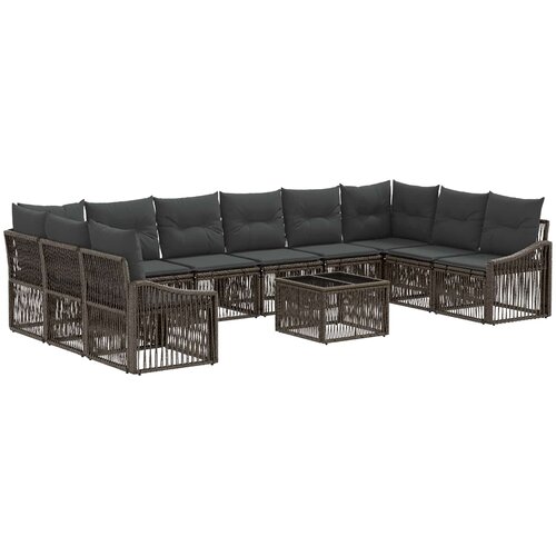 vidaXL Vrtna sedežna garnitura 11 pcs Siva poli ratan - - Siva - 84.452 - 55 x 55 x 37 cm - 2025--Uvoz_3 Cene