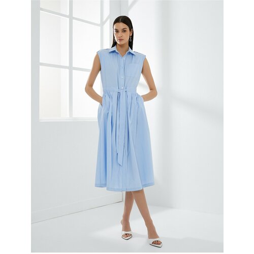 Koton Shirt Dress Belted Pleated Buttoned Sleeveless Midi Length Cotton Cene