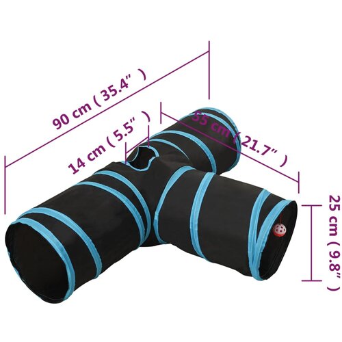 vidaXL Tunel za mačke s 3 smjera crno-plavi 90 cm poliesterski Cijene