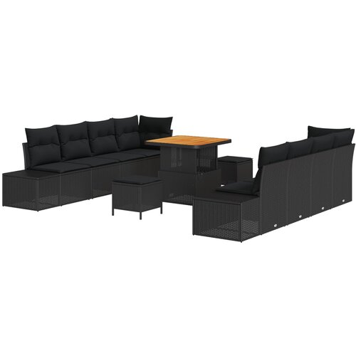 vidaXL set vrtnih sofa od 11 komada s jastučićima crni poliratan akacija, dvosjed vrtna sofa s jastučićima crni poliratan, set vrtne blagovaonice od 3 djela s jastučićima crni poliratan akacija Cijene