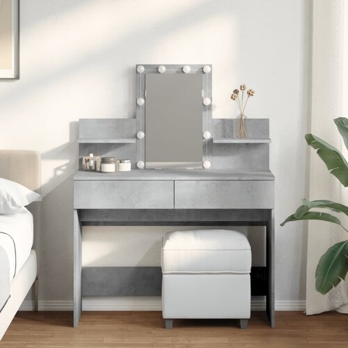  The Living Store Toaletna mizica z LED lučkami betonsko siva 100x40x130 cm - Toaletna Mizica, (21496023) Slike