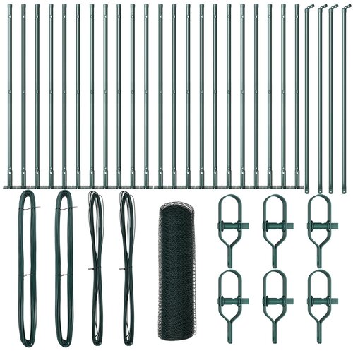 VidaXL Heksagonalna ograja Zelena 0.4x50 m Jeklo, Ograjne stebre s podnožjem 13 kos &amp;Oslash;32mm 50cm Galvanizirano jeklo Slike