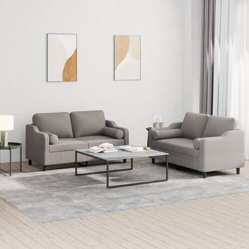  2-dijelni set sofa s jastucima smeđesivi od tkanine Slike