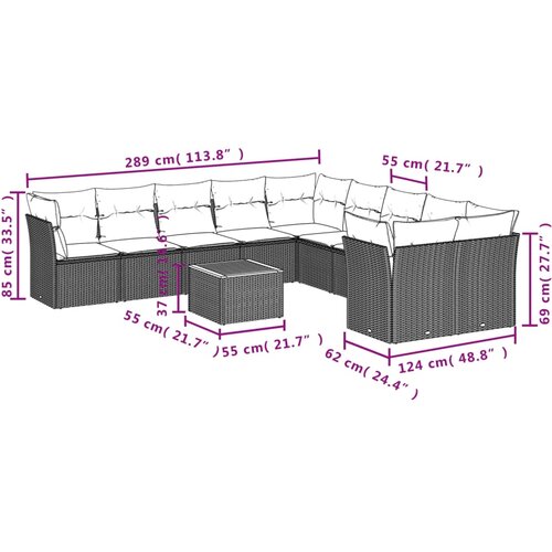  11-dijelni set vrtnih sofa od poliratana s jastucima sivi Slike
