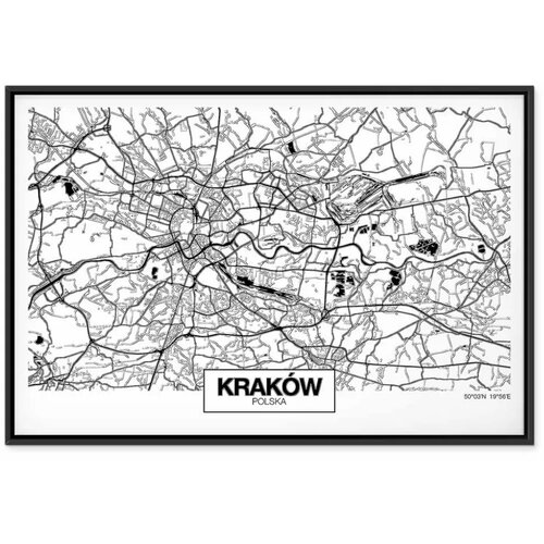  Slika - City Plan: Krakow (1 Part) Wide 90x60 U crnom drvenom okviru Slike