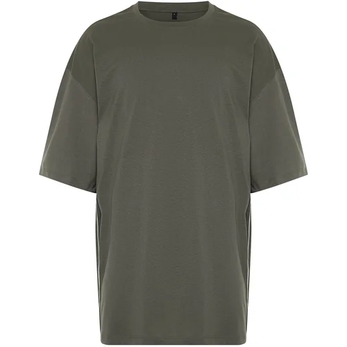 Trendyol Anthracite Men's Oversize/Wide-Fit More Sustainable 100% Organic Cotton T-shirt with Contrast Tape