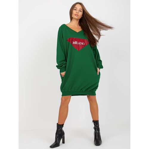 Fashion Hunters Dark green long oversize sweatshirt with an appliqué Slike