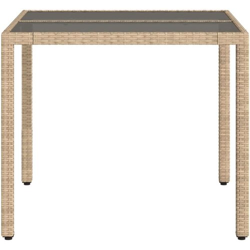 VidaXL Vrtni stol sa staklenom pločom bež 90x90x75 cm od poliratana Slike