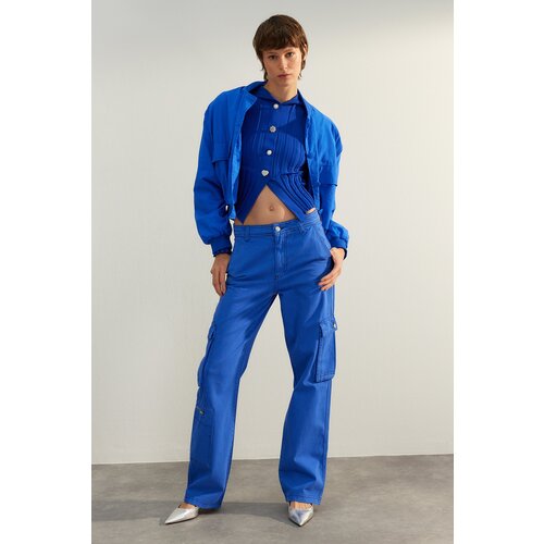 Trendyol Sax High Waist Wide Leg Jeans with Cargo Pocket Slike