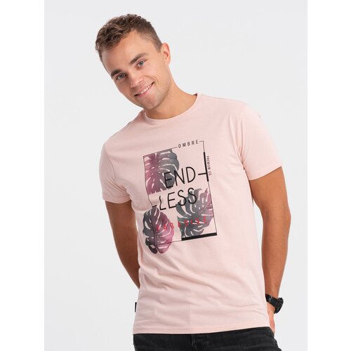Edoti Men's printed T-shirt - pale pink Slike
