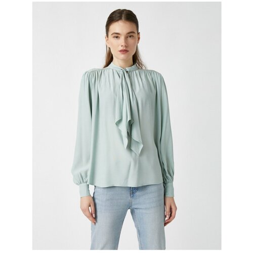 Koton Women&amp;#039;s Green Long Sleeve Foulard Collar Blouse Slike