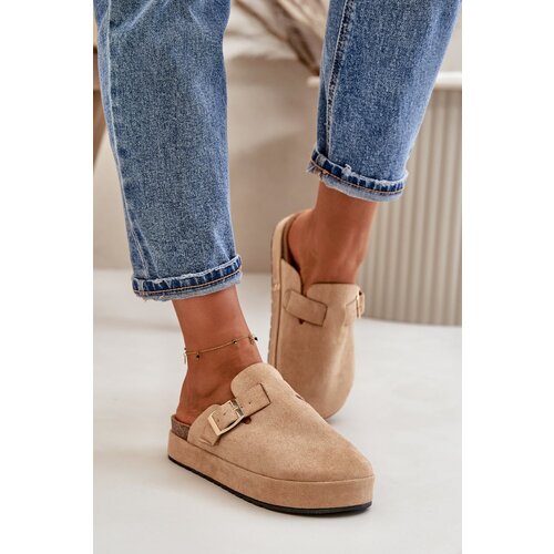 Kesi Women&amp;#039;s Clogs Slippers With Gold Buckle Dark Beige Terilaina Slike