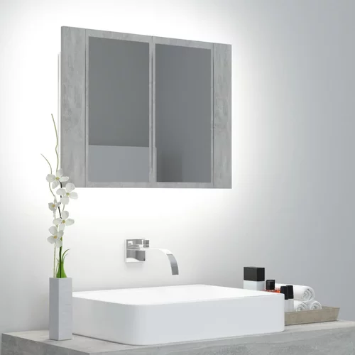 vidaXL LED kopalniška omarica z ogledalom betonsko siva 60x12x45 cm