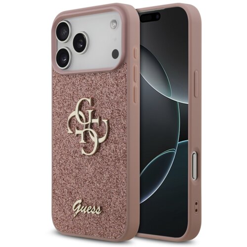 Guess GUHCP17XHG4SGP silikonski ovitek za iPhone 17 Pro Max - roza z ble&amp;scaron;čicami in zlatim logom Slike