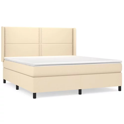 vidaXL Box spring postelja z vzmetnico krem 180x200 cm blago, (20896015)