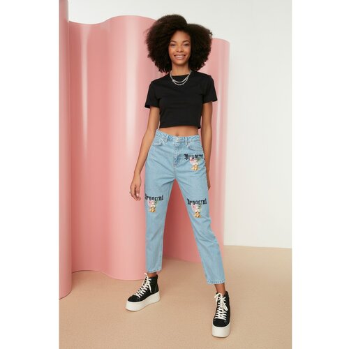 Trendyol Blue Printed High Waist Mom Jeans Slike