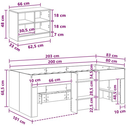  Loft krevet s ormarom s policom 3 pcs Bijela Konstruirano drvo Slike