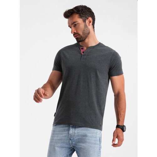 Ombre Men&amp;#039;s t-shirt with unbuttoned round henley neckline - black Slike