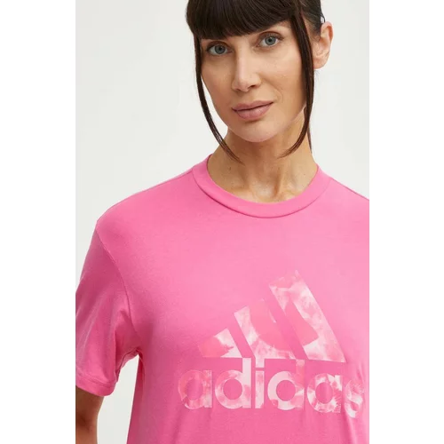 Adidas Bombažna kratka majica ženska, roza barva, IS4257