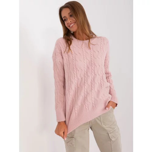 Fashion Hunters Light pink classic sweater with cables