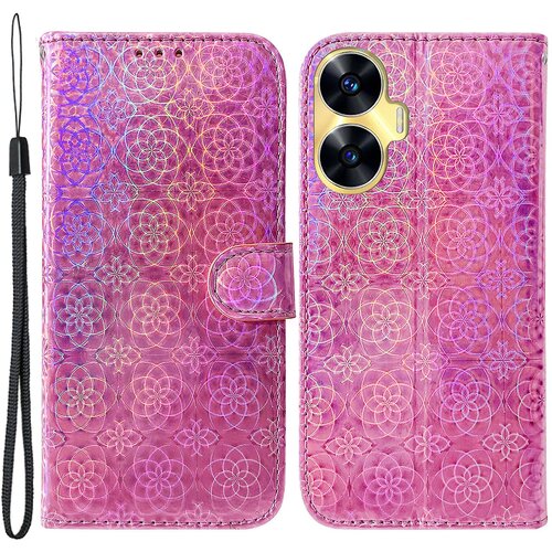 INORCO Za Realme C55 preklopno stojalo za telefon lupina PU usnjena denarnica torbica za telefon ble&amp;scaron;čeč pokrov s cvetličnim vzorcem, (22033190) Slike