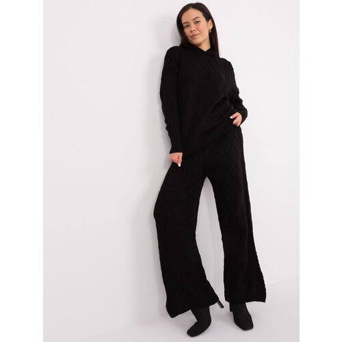 Fashion Hunters Black knitted set with a hooded sweater Slike