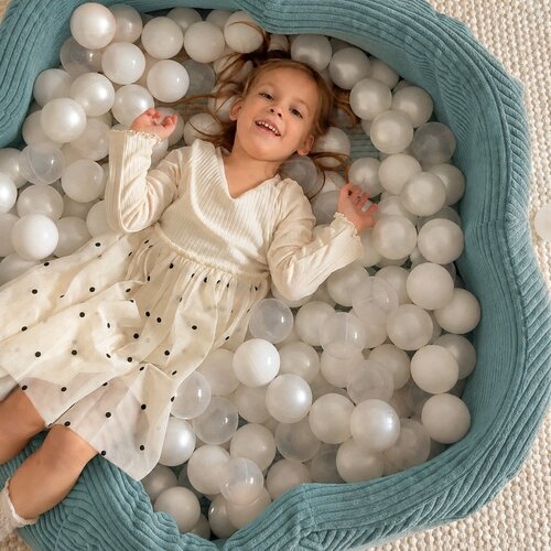 MeowBaby Turkizen bazen z žogicami iz rebrastega žameta &amp;oslash; 90 cm vi&amp;scaron;ina 30 cm &amp;ndash; Slike