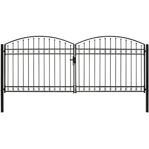 VidaXL dvostruka vrata za ogradu s lučnim vrhom čelik 400x175 cm crna Slike