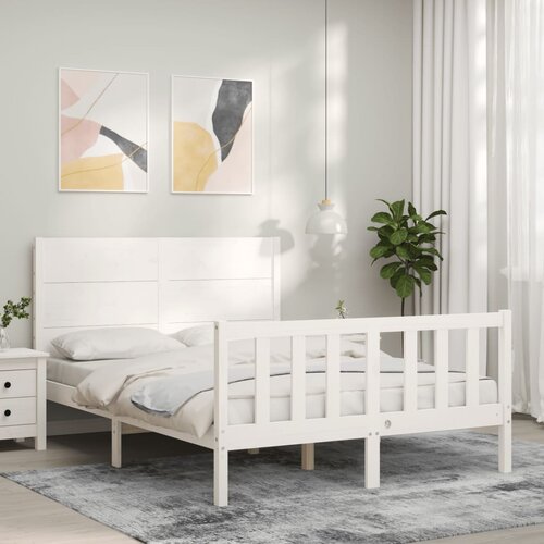 The Living Store Posteljni okvir z vzglavjem bel 140x200 cm trden les - Posteljni Okvir, (21525326) Slike