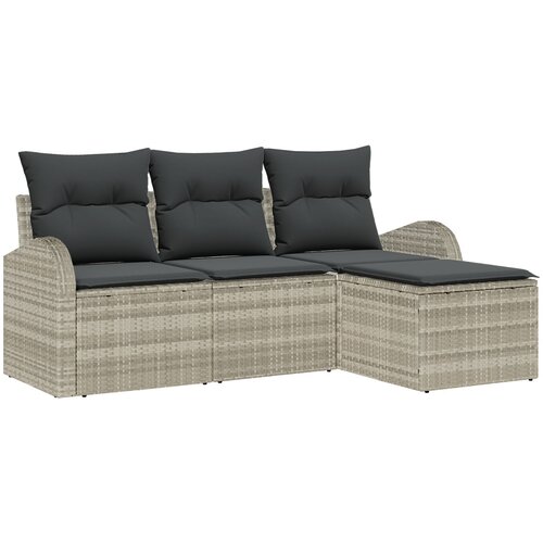 VidaXL 4 dijelni vrtni kauč set s jastučićima svjetlosivi Poly Rattan, 2-sjedalni vrtni kauč s pohranom i jastučićima svjetlosivi Poly Rattan Slike