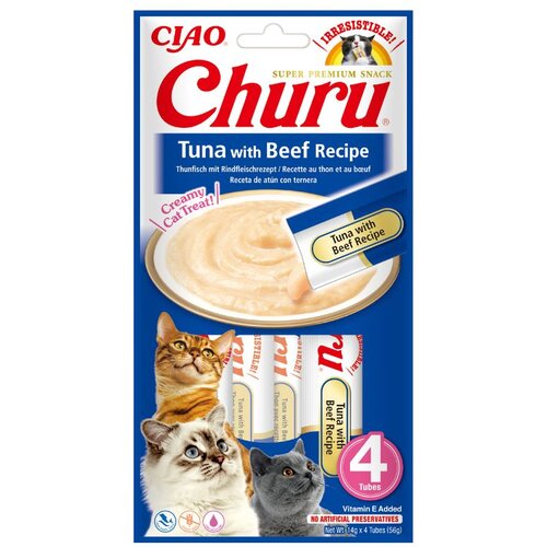 Churu Cat Pribolj&amp;scaron;ek Puree Tunina z govedino 4x14 g Slike