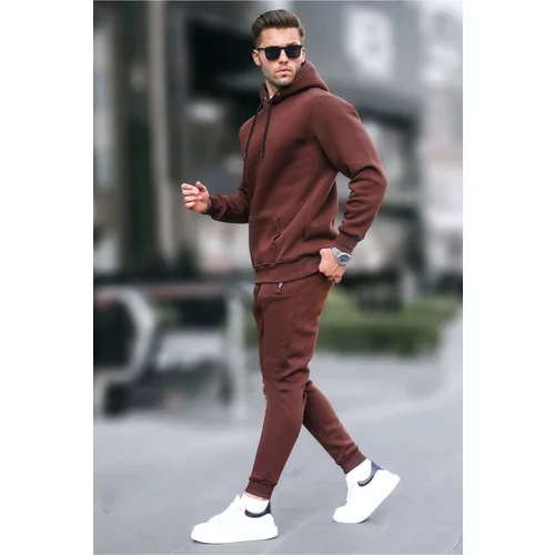 Madmext Bitter Brown Hooded Basic Tracksuit Set 5905