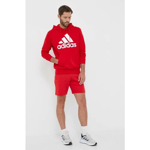 Adidas Pamučna dukserica za muškarce, boja: crvena, s kapuljačom, s uzorkom