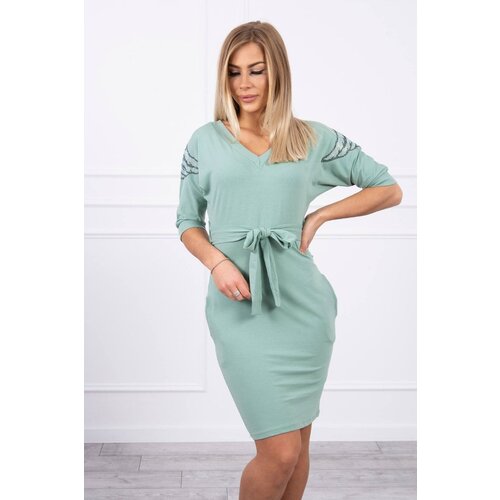 Kesi Dress with wings on the shoulders dark mint Slike